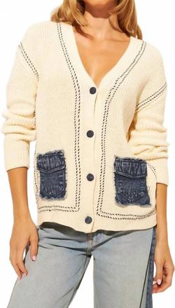 John & Jenn Sinclair V-Neck Cardigan In Selvedge Denim