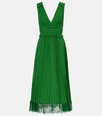 Self Portrait Lace-trimmed plisse chiffon midi dress