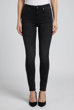 Only Skinny-fit-Jeans ONLY ONLBLUSH RHINESTONE HW SKINNY DNM TAI, Damen, Gr. XL (42), L&auml;nge 32, washed schwarz, Denim/Jeans, Obermaterial: 92% Baumwolle, 6