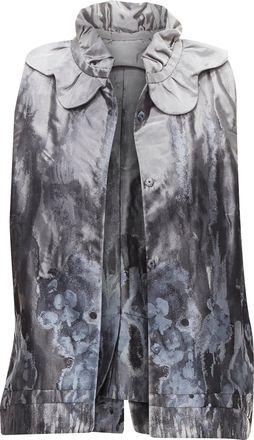 Shiatzy Chen abstract watercolour floral brocade scallop collar vest