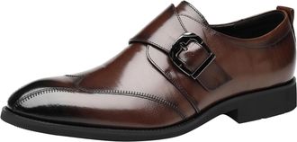 Generic Men Leather Business Shoes with Fashionable Pattern and Pure Color Pointed Toe Low Heel Buckle Strap for Ultimate Comfort (Brown, 5.5)