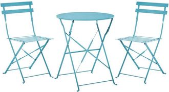 Beliani Beliani - Outdoor Patio 3 Piece Bistro Set Sea Blue Steel Round Table and Chairs Fiori