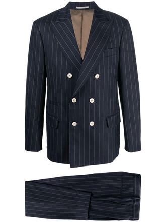 Brunello Cucinelli double-breasted pinstripe suit - Blue