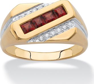 Palm Beach Jewelry Mens Garnet and Diamond Diagonal Ring.96 TCW in 18k Yellow Gold-plated