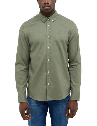 Mustang Langarmhemd MUSTANG Herren Style Rawlins, Herren, Gr. S, US-Gr&ouml;ssen, gr&uuml;n 6473, Twill, 55% Leinen, 45% Baumwolle, unifarben, slim fit, Hemden Langarmh