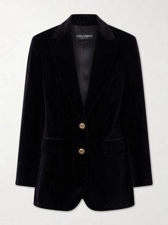 Dolce & Gabbana Blazer In Velluto Di Cotone - Nero