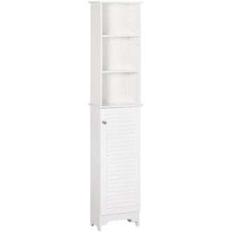 HOMCOM Armario Alto De Ba&ntilde;o Con 1 Puerta 3 Estantes Abiertos Y Balda Interior Ajustable Mueble Auxiliar De Almacenaje Para Sal&oacute;n Aseo Dormitorio 34x20x165 Cm