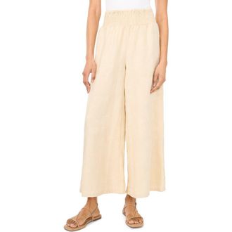Vince Camuto Smocked Waist Crop Wide Leg Pants in Sand Drift at Nordstrom, Size X-Large P