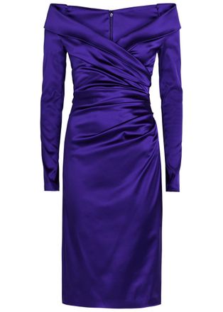 Talbot Runhof Off-the-shoulder Gathered Satin Midi Dress - Blue - 34 (UK8 / S)