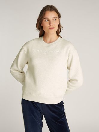 Tommy Hilfiger Sweatshirt TOMMY HILFIGER MDRN REG CORP LOGO C-NK SWTSHRT, Damen, Gr. XXL (44), beige (oatmeal), Sweatware, Obermaterial: 63% Baumwolle, 37% Polyester