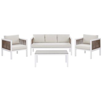 Beliani Conjunto De Jard&iacute;n 5 Plazas De Metal Blanco Marr&oacute;n 2 Sillones Cojines Moderno Borello