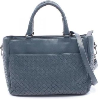 Bottega Veneta Pre-owned Handbags, female, Blue, Size: ONE SIZE Pre-owned Leather Handbag