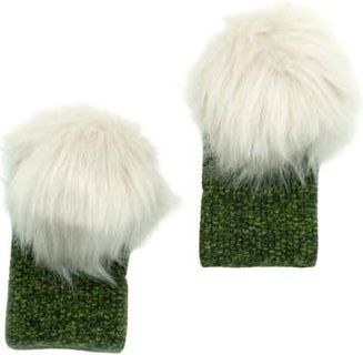 Portolano Faux Fur Pom Cashmere Tweed Fingerless Gloves in Cedar Green/Green at Nordstrom Rack
