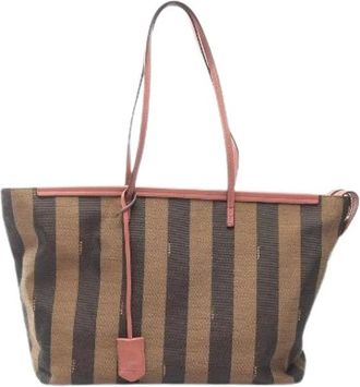 Fendi Pre-owned Pequin Canvas Leather Tote Bag - Dames - Vintage Shopper - Bruin - ONE Size - Leer - Vintage