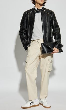 Balmain Polo With Embroidered Logo, Mens, Grey