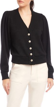 Fifteen Twenty Madeline V-Neck Puff Sleeve Cardigan in Black at Nordstrom, Size Medium