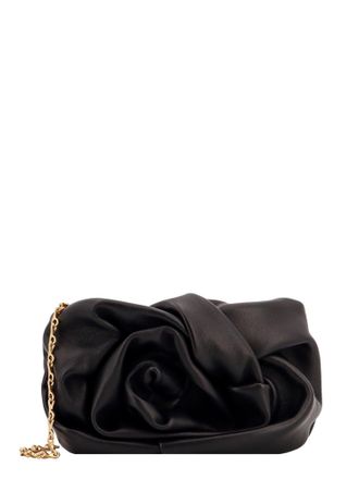 Burberry Black Nappa Leather Rose Clutch