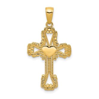 Diamond2Deal 14k Yellow Gold Beaded Cross with Heart Pendant