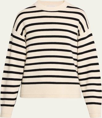 Maria McManus Cashmere and Cotton Stripe Ladder Stitch Crewneck Sweater