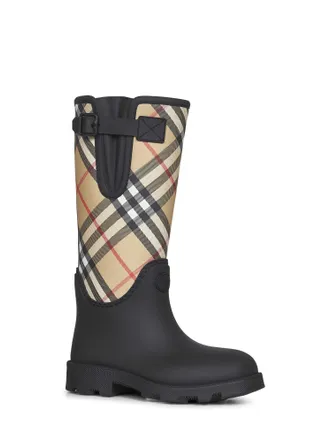 Burberry Womens Rubber Rain Boots Marsh Stamp Black Foam