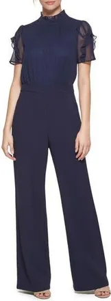 Vince Camuto Chiffon & Crepe Jumpsuit in Navy at Nordstrom Rack, Size 10