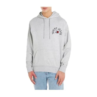 Tommy Hilfiger Hoodies, male, Gray, Size: 2XL Reg Arched Logo Hoodie