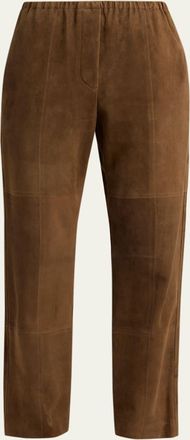 The Row Kenan Suede Straight-Leg Pull-On Pants