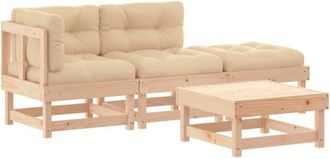 vidaXL Vidaxl - Juego De Muebles De Jard&iacute;n 4 Piezas Y Cojines Madera Maciza