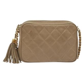 Chanel Pre-owned Cross Body Bags, female, Beige, Size: ONE SIZE Pre-owned Vintage diamond cc camera bag