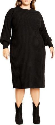 City Chic Saskia Long Sleeve Rib Sweater Dress in Black at Nordstrom Rack, Size Xs/14W