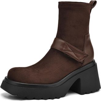 Generic Womens Elastic Sock Ankle Boots Suede PU Leather Contrast Upper Chunky Nonslip Wear Resistant Sole Comfortable Platform Heel For Daily Casual Streetwe