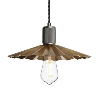 Industville Knurled Pleated Brass Slope Pendant Light in Metallic Gold | Size: Medium