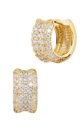 Savvy Cie Jewels GOLD PLATED WHITE CZ HUGGIE EARRING