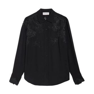 Ermanno Scervino Blouse met kant en kristallen - Dames - Blouses & Shirts - Zwart - Maat: 2XS Zijde