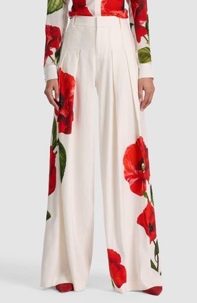 Alice & Olivia Blaire Pleated High Waist Wide Leg Pants in Summer Poppy at Nordstrom, Size 14