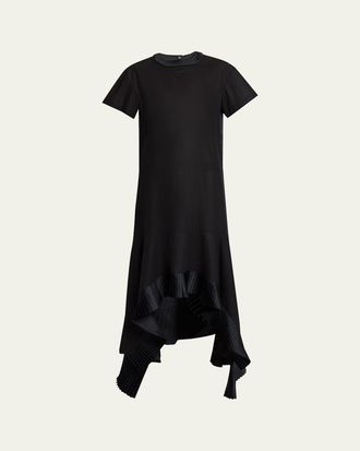 sacai Short-Sleeve Pleated Handkerchief Midi Dress