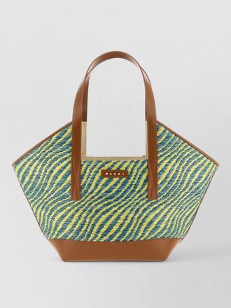 Marni raffia-effect fabric small tote bag