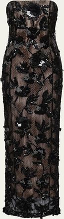 Rachel Gilbert Pierre Strapless Embroidered Tulle Column Gown