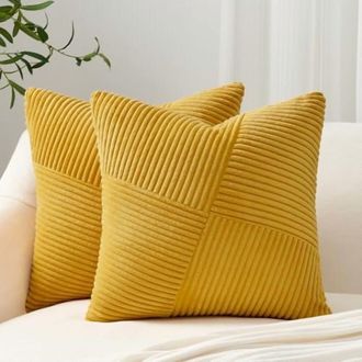 OEM Funda De Almohada Amarilla De 45 X 45 Cm (18 X 18 Pulgadas) - Decoraci&oacute;n De Estilo R&uacute;stico Bohemio Campestre, Pana Suave Con Estampado De Rayas De Mol