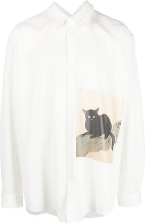 Yuiki Shimoji cat-print shirt jacket - men - Viscose - One Size - White