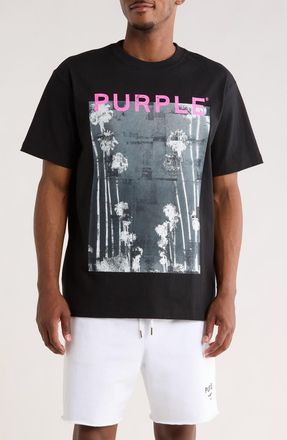 Purple Palms Cotton Graphic T-Shirt in Black at Nordstrom, Size Xx-Large