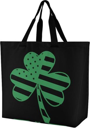 Generic U.S.A Clovers Flag Reusable Shopping Bags One Shoulder Grocery Tote Bag Waterproof Big Purse for Work Travel