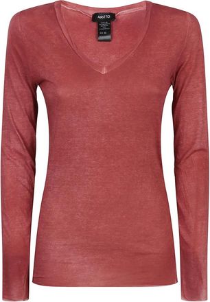 Avant Toi Katoenen T-shirts en Polos Bordeaux - Dames - Longsleeves - Rood - M - Katoen - Tops