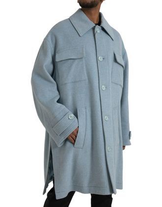 Dolce & Gabbana Mens Light Blue Wool Button Trench Coat Jacket Virgin Clothing