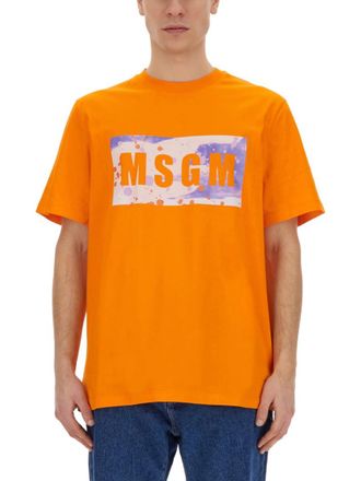 Msgm Orange Crew Neck T-Shirt
