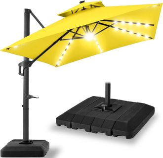 Best Choice Products 9x12ft 2-Tier Square Outdoor Solar LED Cantilever Umbrella w/ 360-Rotating Base
