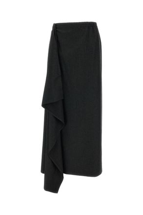 Dusan Green Wool Twill Sarong Maxi Skirt