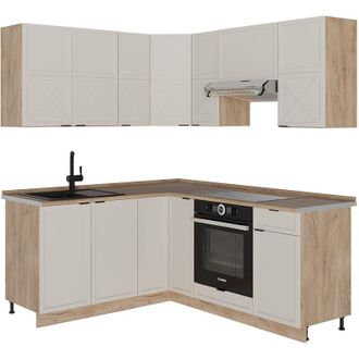 Vicco Cucina angolare completa Fame-Line, Grigio/beige/rovere dorato, 160 x 60 cm senza piano di lavoro, Vicco