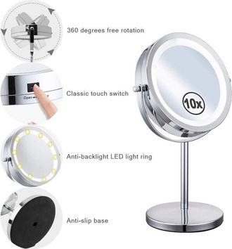 OEM Espejo De Aumento Doble Cara - Aumento 1x Y 10x - Rotaci&oacute;n 360 Grados - Vidrio &Oacute;ptico Alta Calidad - Para Maquillaje Y Cuidado Facial - 1 Unidad