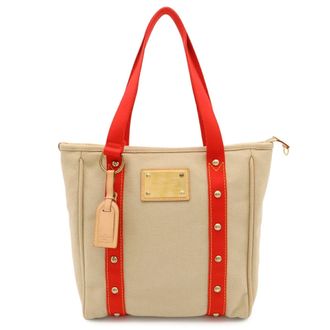 Louis Vuitton Beige Red Color Canvas Shoulder Bag Tote Bag (Pre-Owned)